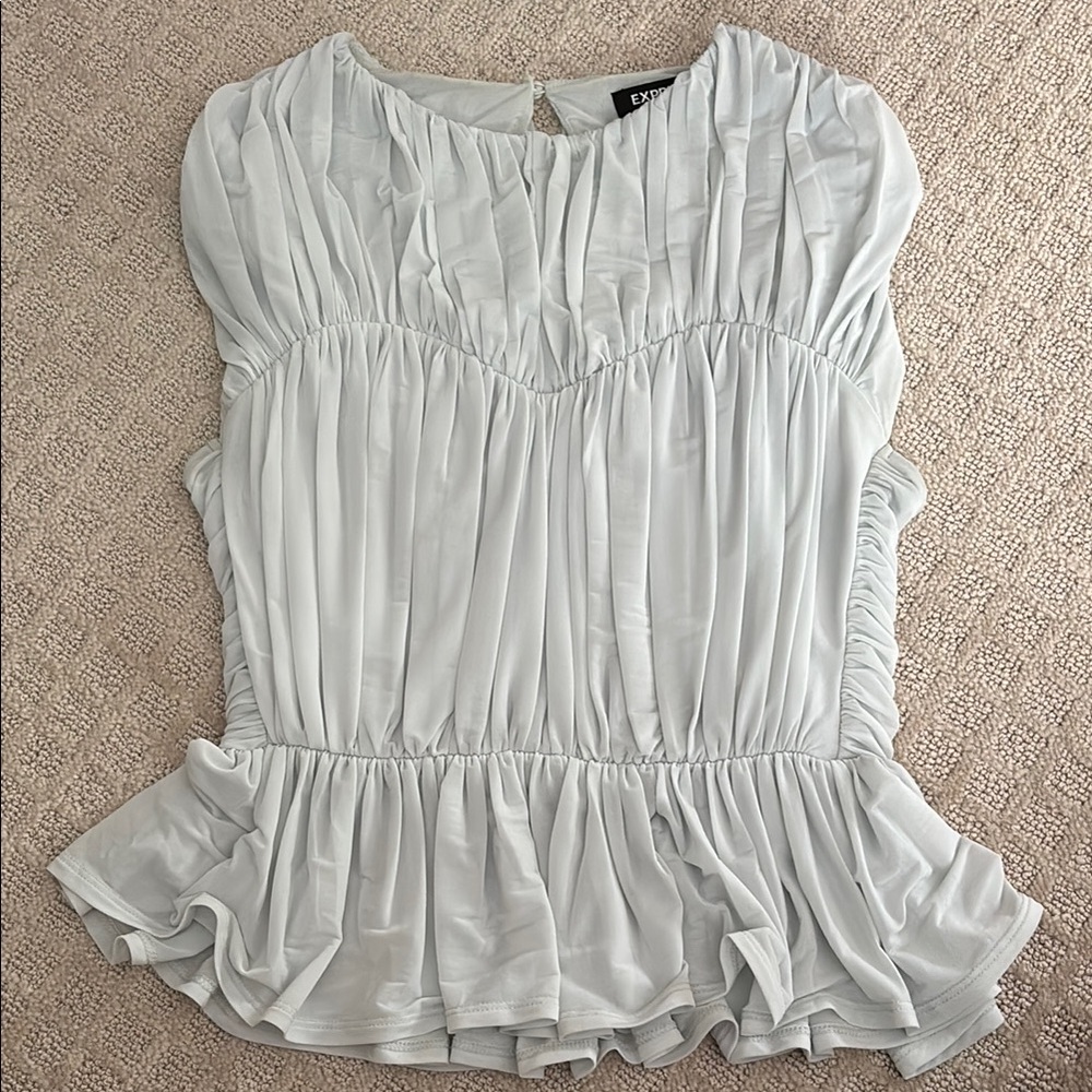 Express White Sleeveless Ruched Peplum Blouse